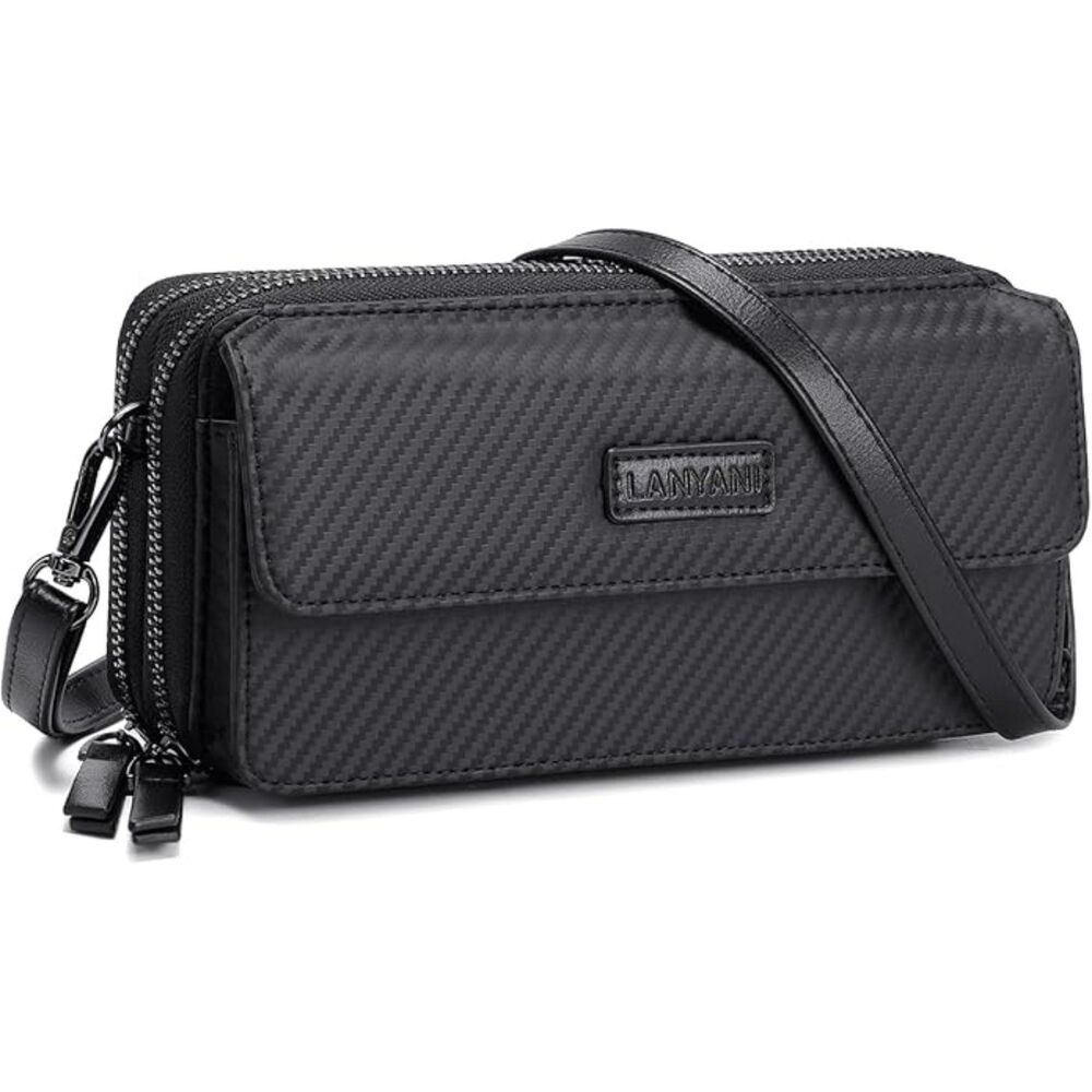 Women Carbon Black Imported Faux Leather Crossbody Purse With Phone Pocket Bag